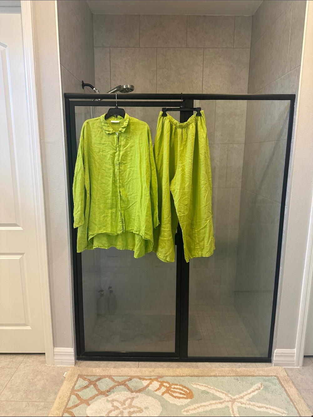 bryn Walker Lime Green Wide-Leg Linen Jumpsuit Set
